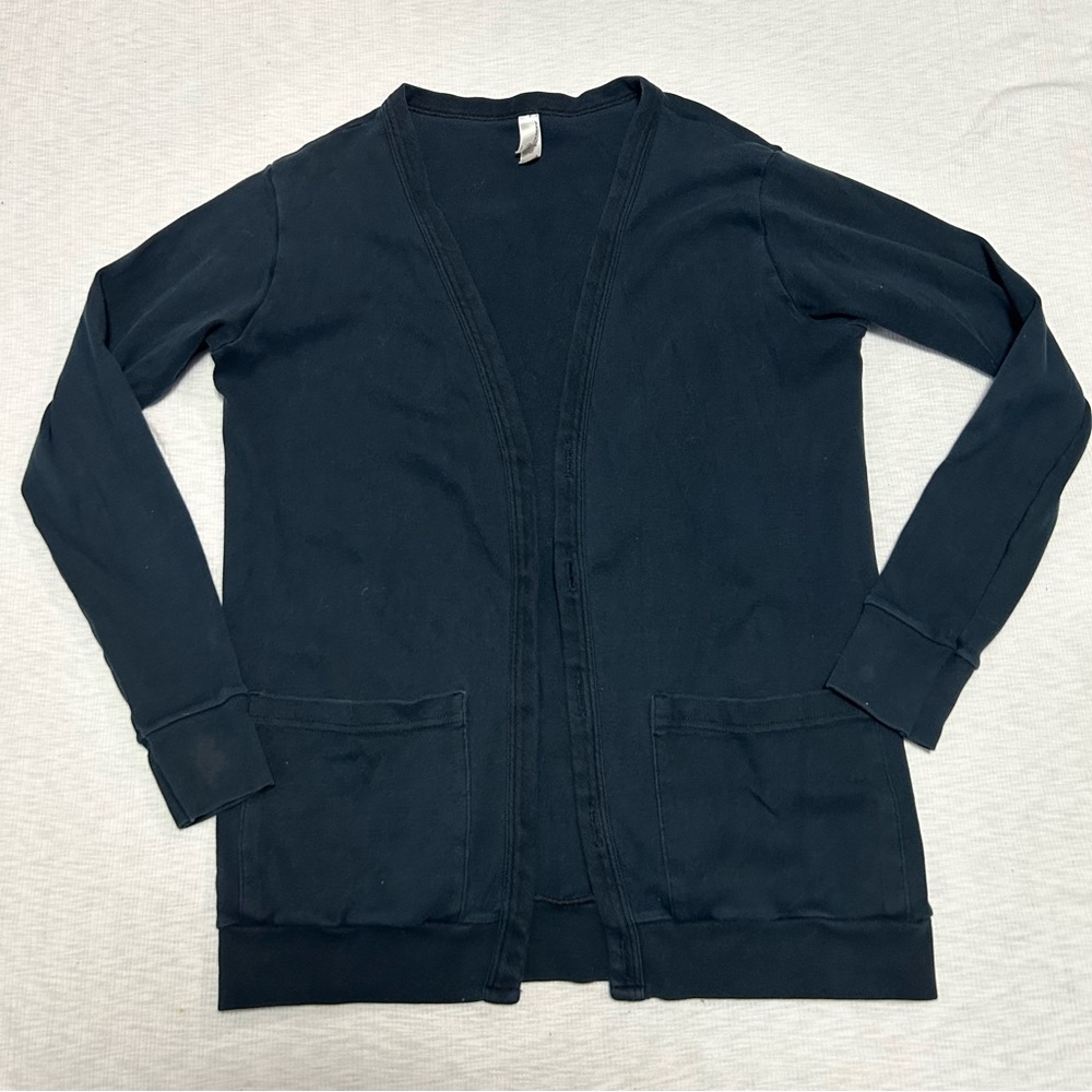 American Apparel Black Cardigan Sweater Size XS Pockets FLAW